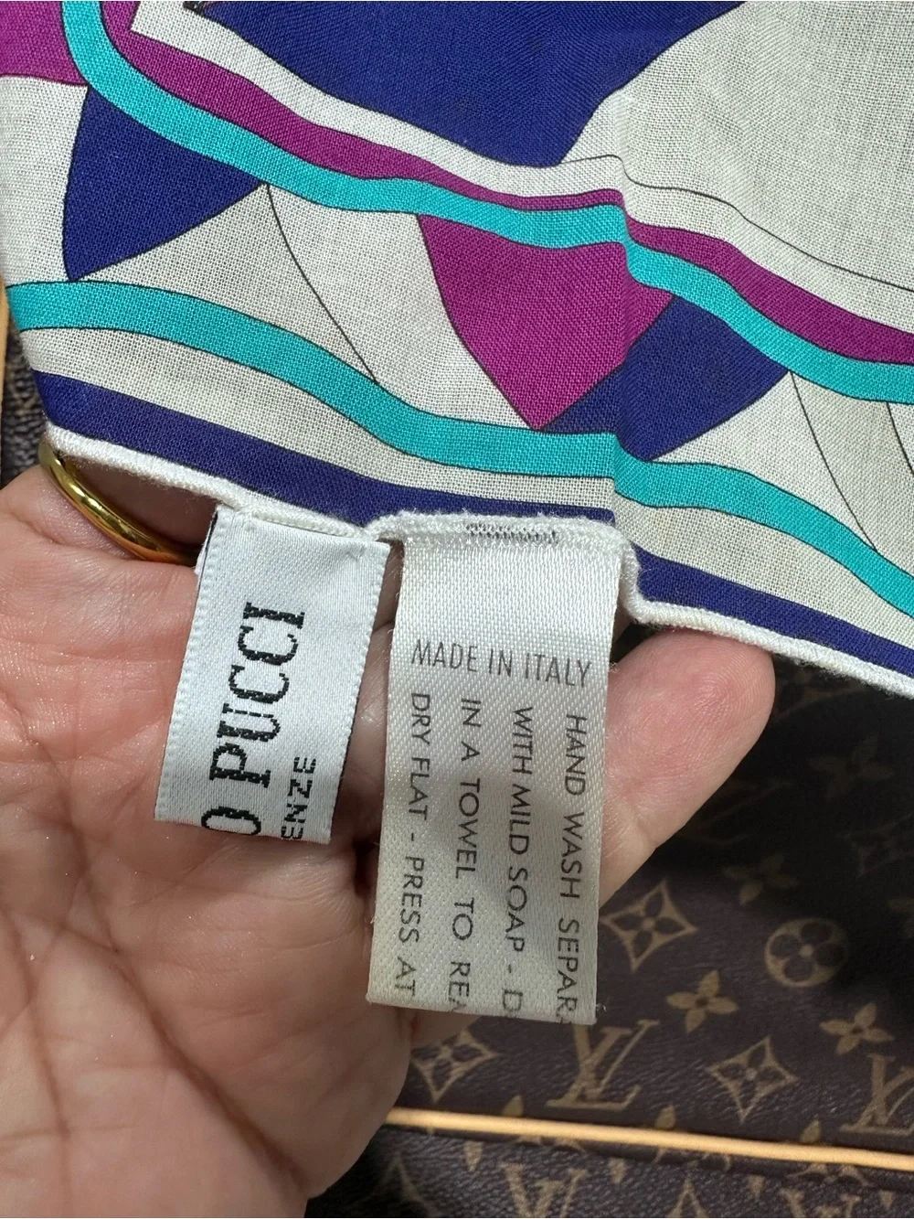 Emilio Pucci VINTAGE Silk Scarf in Blue, Turquoise & Purple Geometric Print
